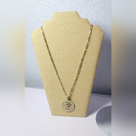 Gold Filled lion Pendant with Crystals